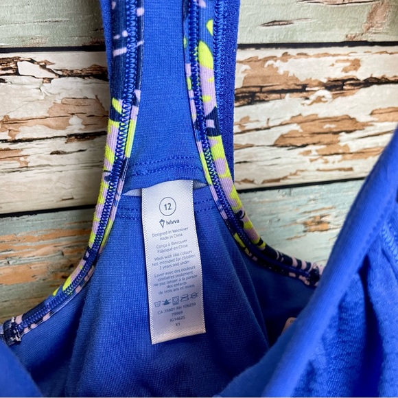 Ivivva Lululemon Girl’s Layered Double Dutch Blue Racerback Tank Top Size 12 - Picture 3 of 8